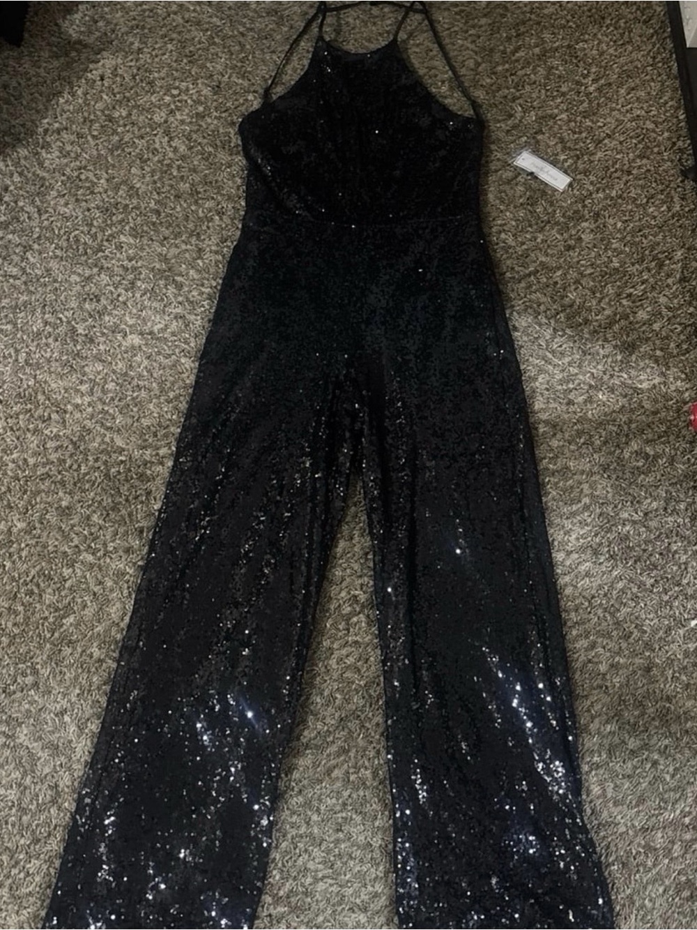 Black Sequin Halter Jumpsuit